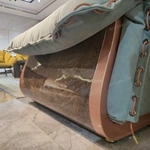 Light Green Velvet Sofa Set with Natural Wood Veneer & Polished Stainless Steel Legs